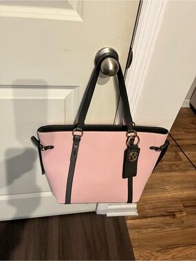 MK Boutique Pink Tote with Black Trim and Logo Tag